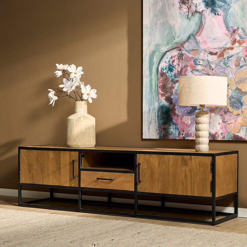 TV-Board Delta Natur lta – Mangoholz Lowboard mit Schublade & 2 Türen, 180×45×50 cm