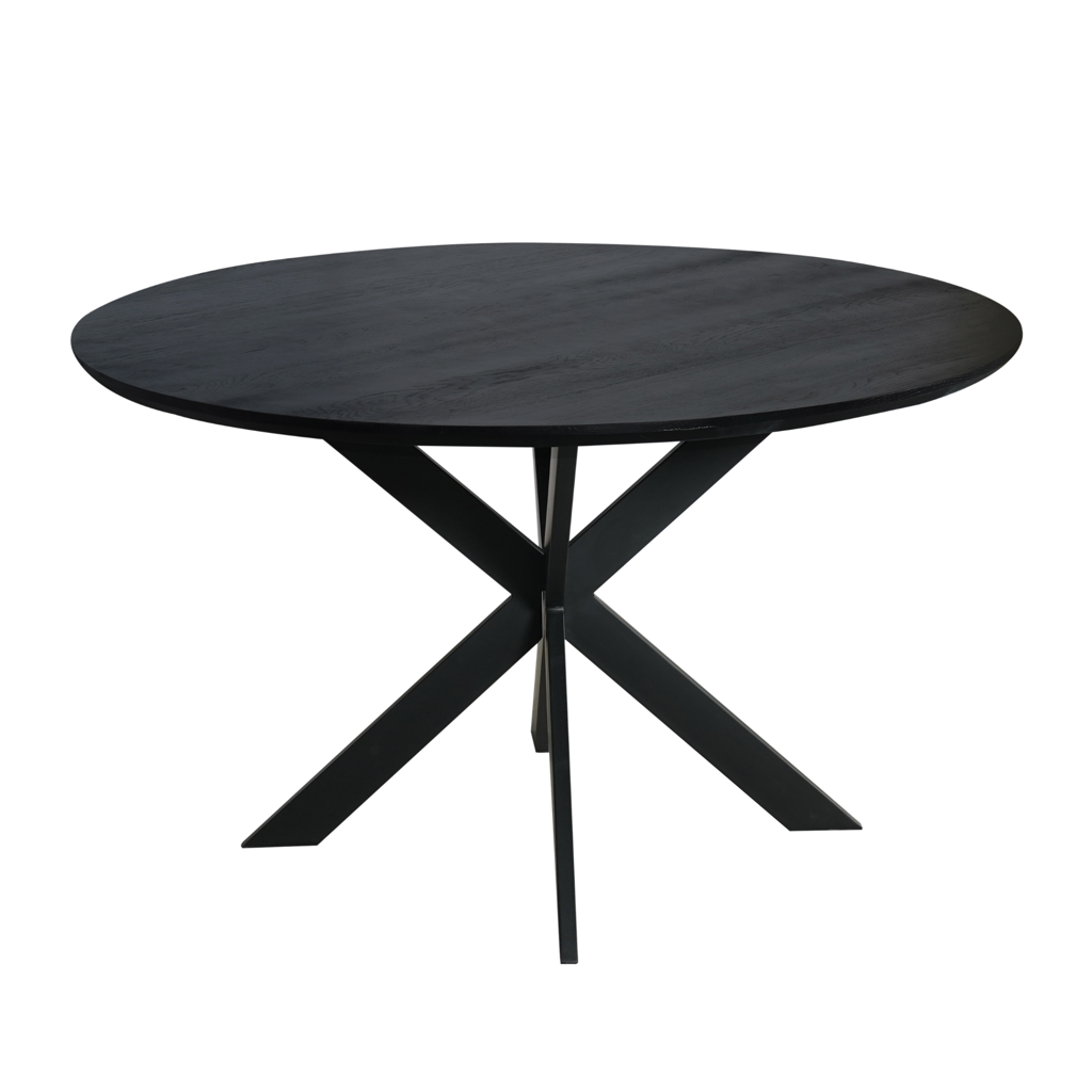 Esstisch Evoque Schwarz–massives FSC Eichenholz, Rund Ø130x76 cm