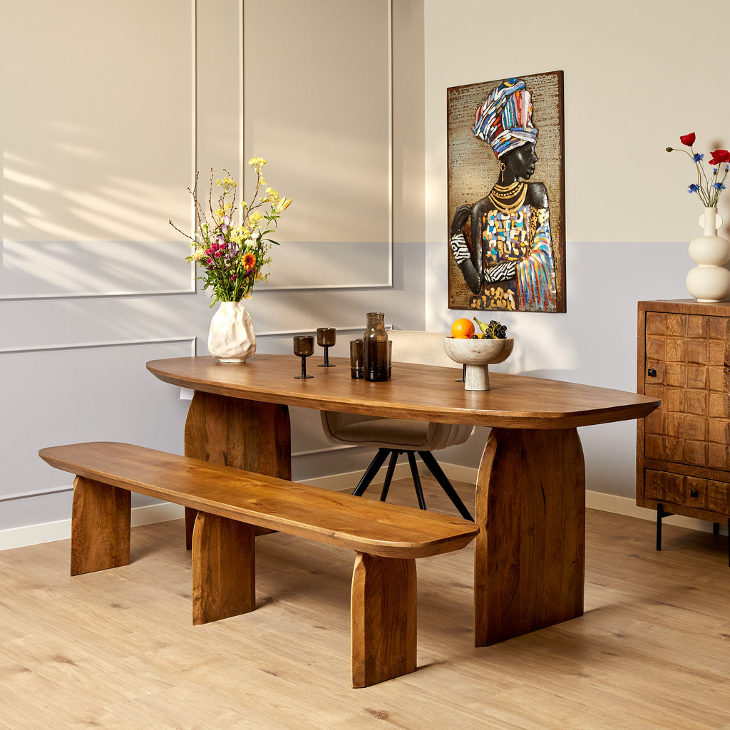 Esszimmerbank TeyTey 280x38x45 cm – Massives Mangoholz, robuste Sitzbank mit 6 cm starker Sitzfläche