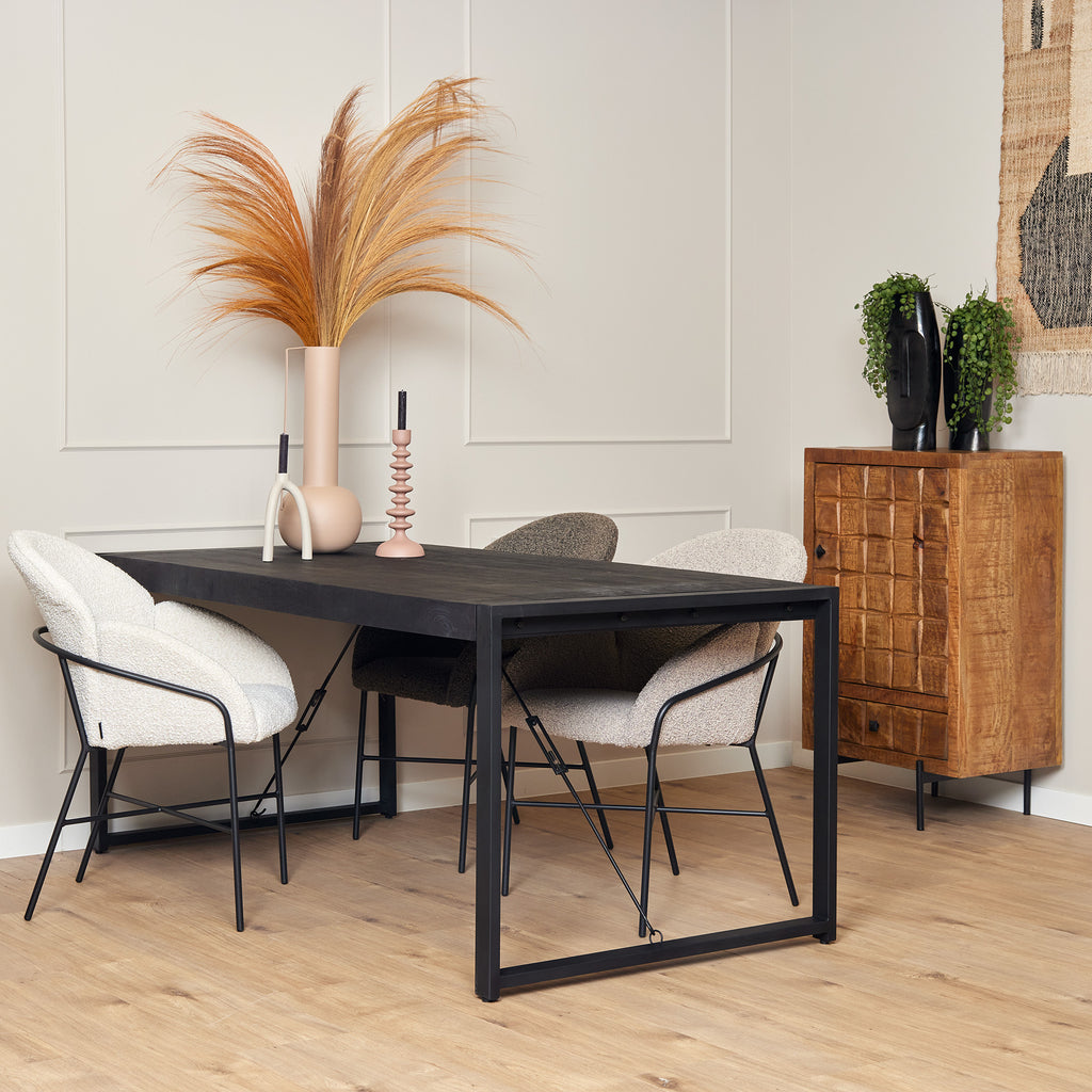 Esstisch Bori Schwarz – moderner Mangoholz Tisch 140×80×76 cm mit 8 cm Platte & U-förmigem Metallgestell