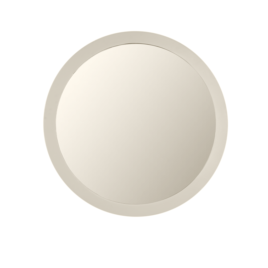 Wandspiegel Lumo rund Ø60 cm – moderner Mangoholz Spiegel mit sandfarbener Oberfläche