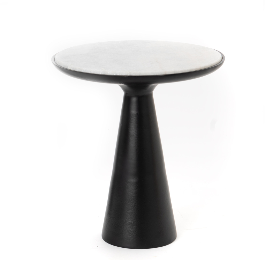Beistelltisch Elyo Schwarz – Marmorplatte & Metallgestell, 38 x 38 x 60 cm