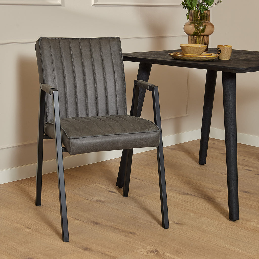Esszimmerstuhl Molly Anthrazit 52x65x88 cm – moderner Industrial Stuhl aus Eco-Leder & schwarzem Gestell