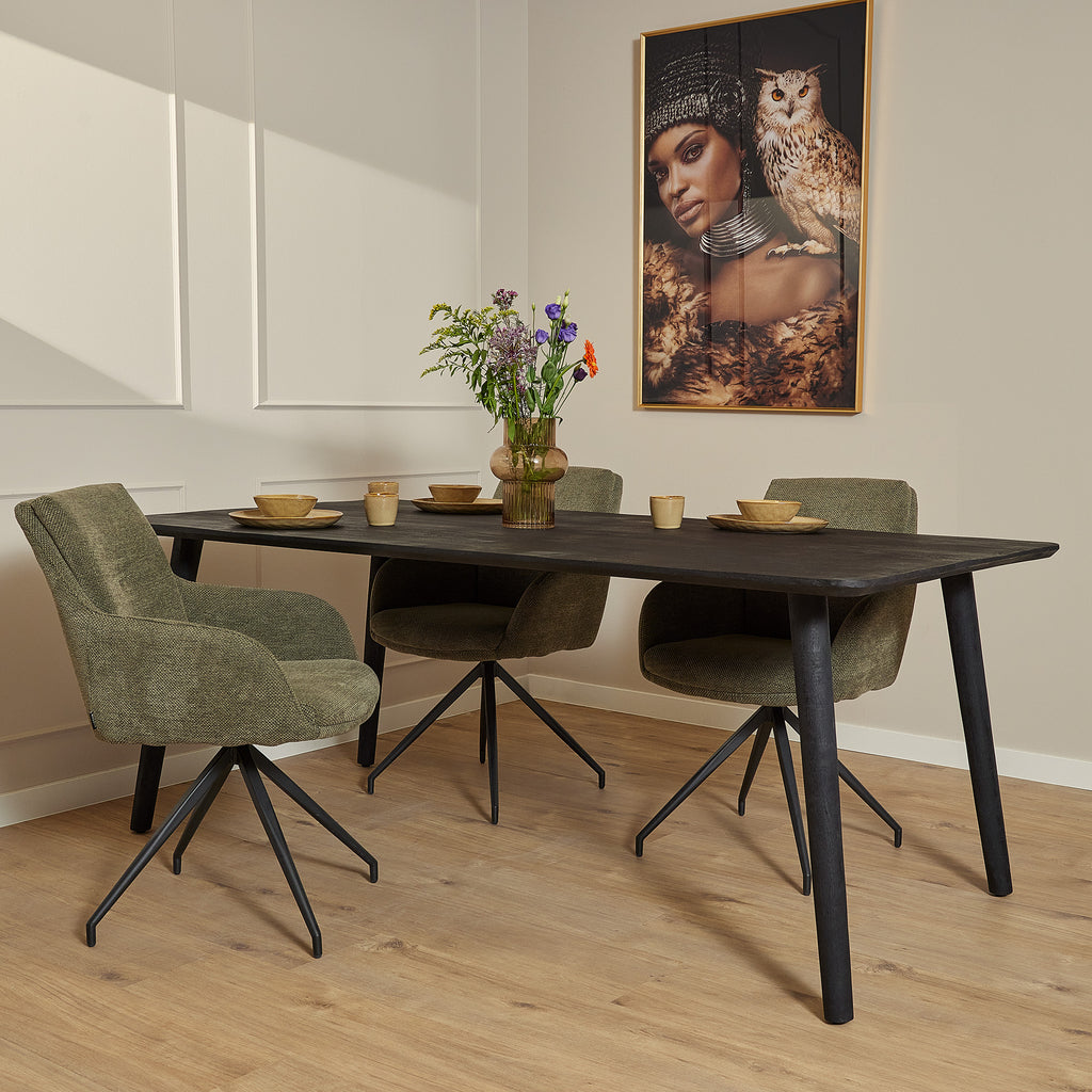 Esstisch Raven Schwarz – massives Mangoholz, Rechteckig 200 x 100 x 76 cm