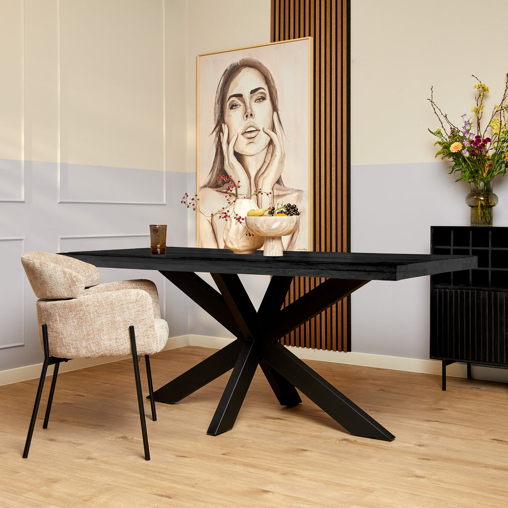 Esstisch Delta Schwarz – massives Mangoholz, Rechteckig 180x90x76 cm