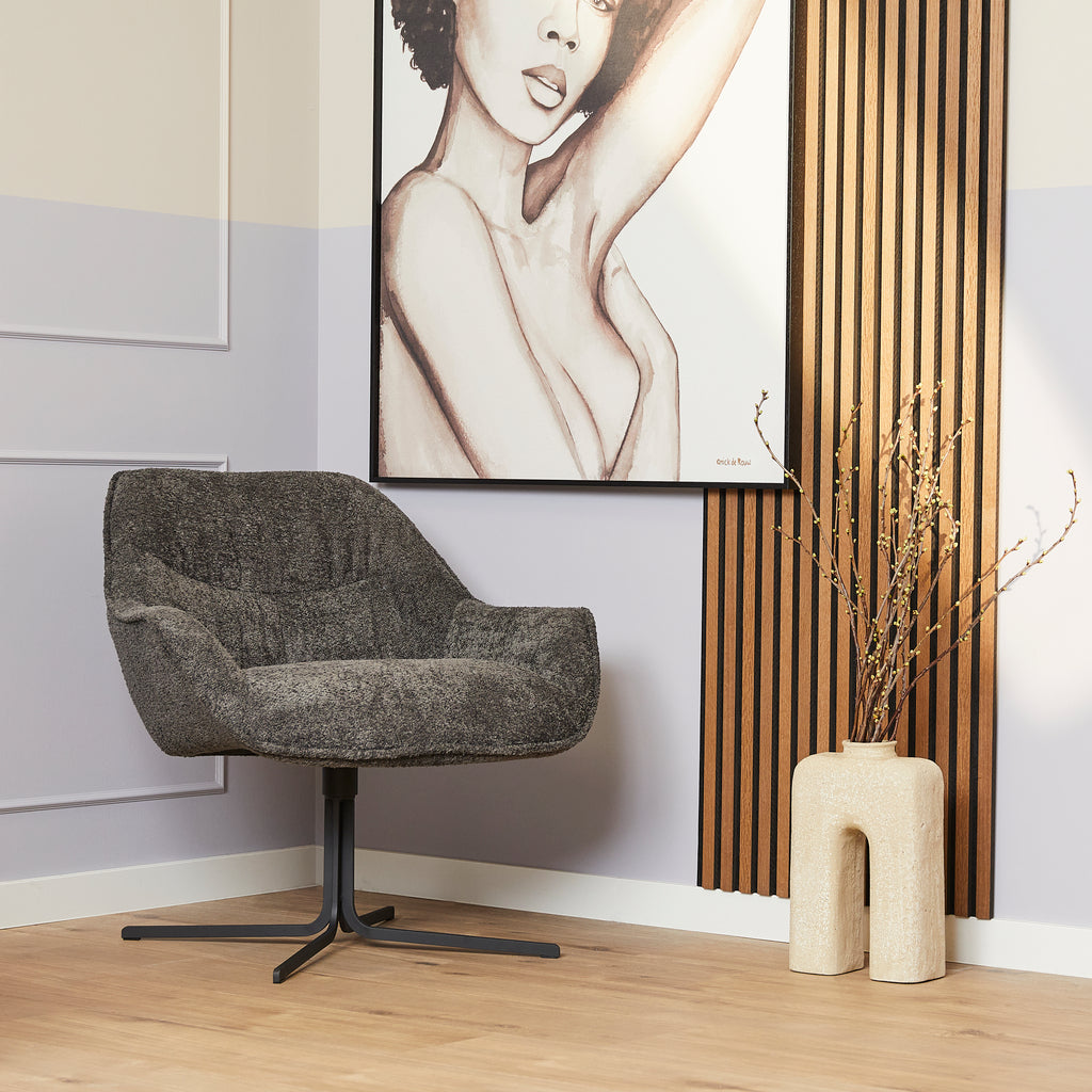 Sessel Miloo Dunkelgrau – drehbarer Polstersessel mit Metallgestell, 79×79,5×81 cm, Sitzhöhe 48 cm, Polyesterstoff