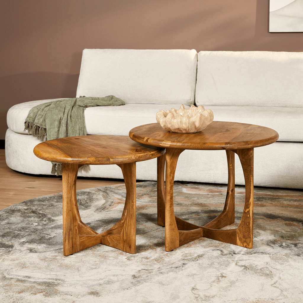 Beistelltisch Mia Natur – quadratischer Tisch aus Mangoholz, 60 x 60 x 45 cm, robust & elegant, kombinierbar mit Couchtisch Mia