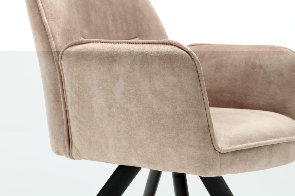 Esszimmerstuhl Oli Beige – Samt & schwarzes Metall, 60×65×89 cm, moderner Stuhl mit Armlehne für stilvolle Essbereiche