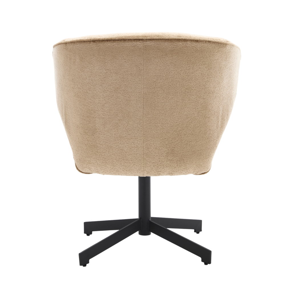 Esszimmerstuhl Persie Beige – Drehstuhl mit Armlehnen aus Loris-Stoff & schwarzem Metallgestell, 68×62×83 cm