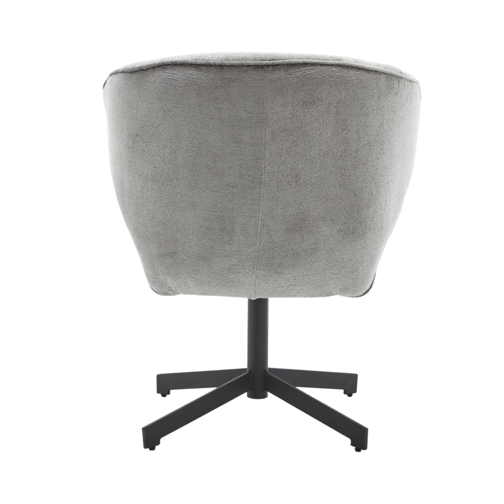 Esszimmerstuhl Persie Beige – Drehstuhl mit Armlehnen aus Loris-Stoff & schwarzem Metallgestell, 68×62×83 cm