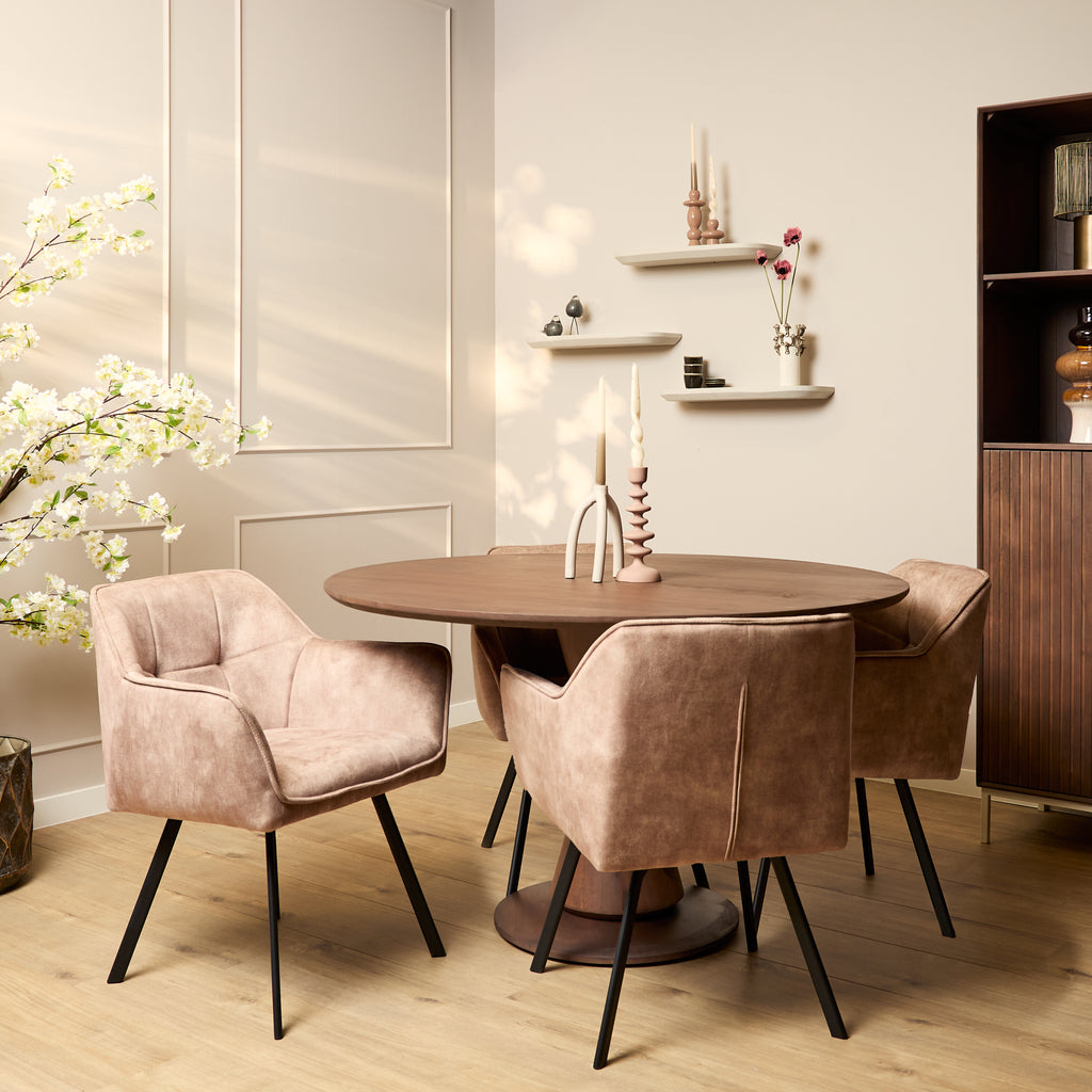 Esszimmerstuhl Martina Taupe – Samt & schwarzes Metall, 63×63×79 cm, elegantes Design mit Armlehne für luxuriösen Sitzkomfort