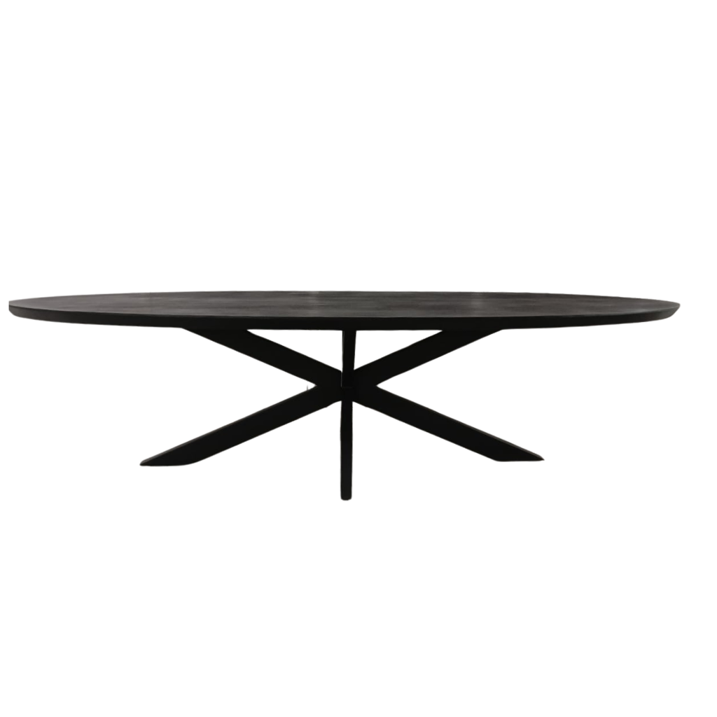 Esstisch Jacky Schwarz Oval 240x110x76 cm – moderner Mangoholztisch mit Metallgestell