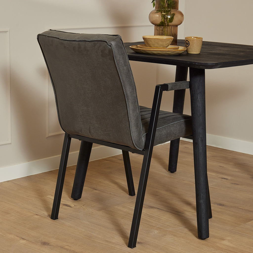 Esszimmerstuhl Molly Anthrazit 52x65x88 cm – moderner Industrial Stuhl aus Eco-Leder & schwarzem Gestell