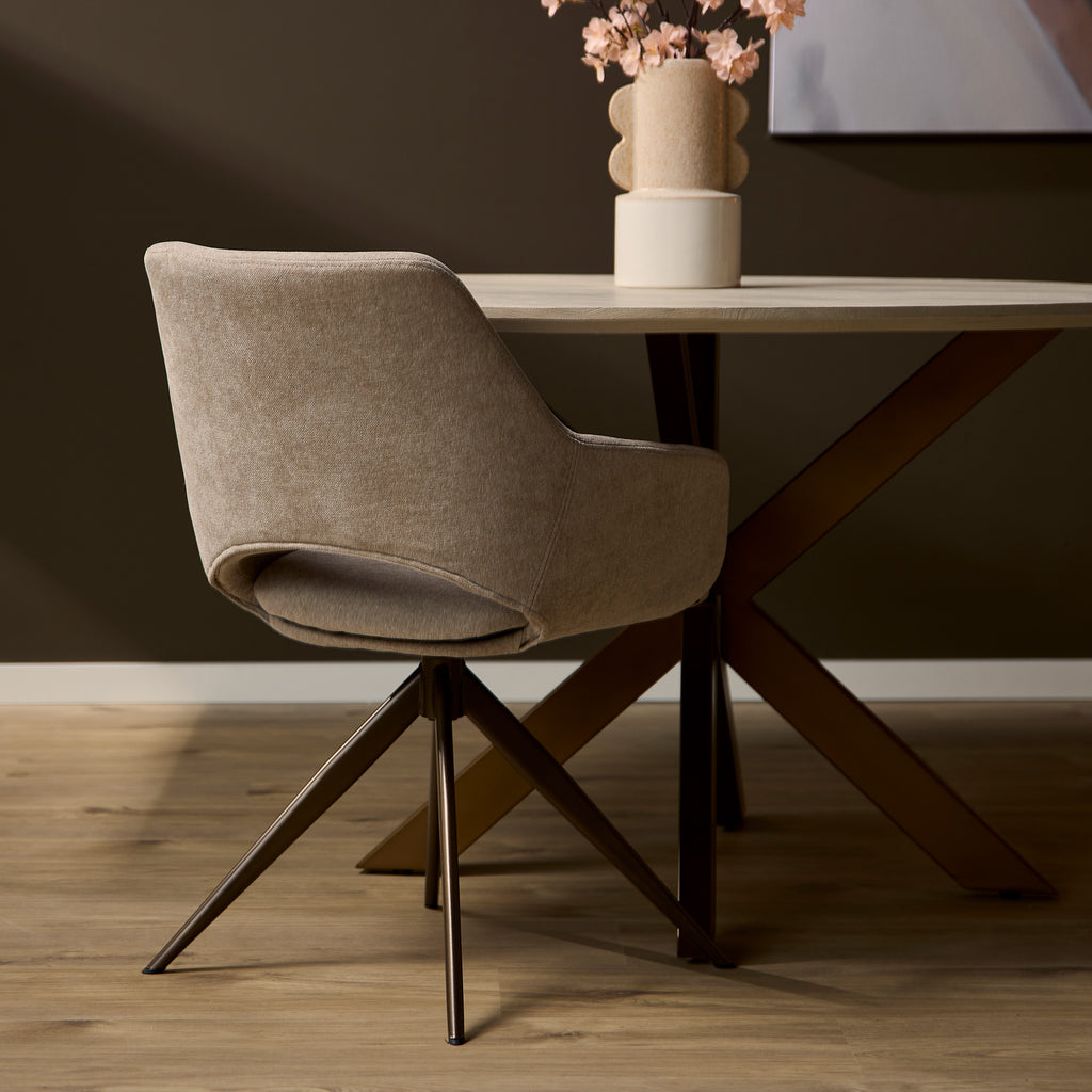 Esszimmerstuhl Daisy Beige – Drehstuhl mit Stoffbezug & Armlehnen, 61×60×82 cm, modern & komfortabel