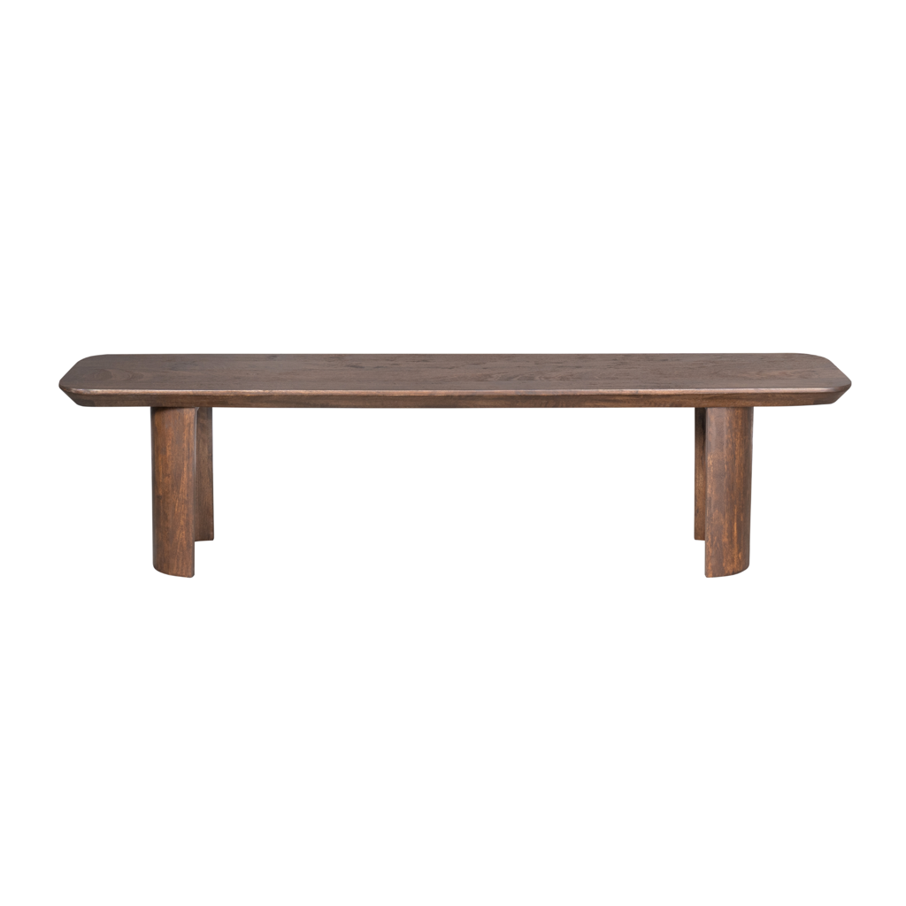 Esszimmerbank Lunero Braun – Sitzbank aus Mangoholz mit halbrunden Beinen, 220 x 38 x 45 cm, massiv & modern
