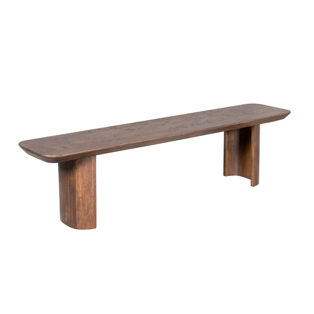 Esszimmerbank Lunero Braun – Sitzbank aus massivem Mangoholz mit halbrunden Beinen, 180 x 38 x 45 cm