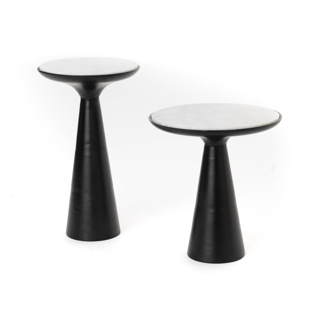 Beistelltisch Elyo Schwarz – Marmorplatte & Metallgestell, 38 x 38 x 60 cm