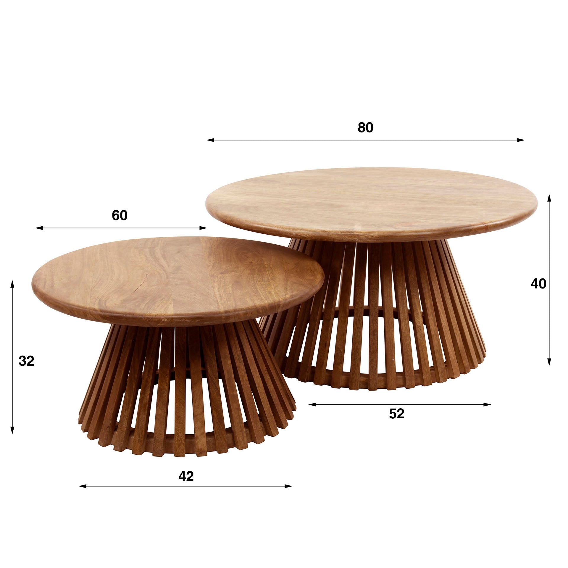 Couchtisch 2er Set Rotondo – konisches Design aus Mangoholz, Ø80x40 cm & Ø60x32 cm