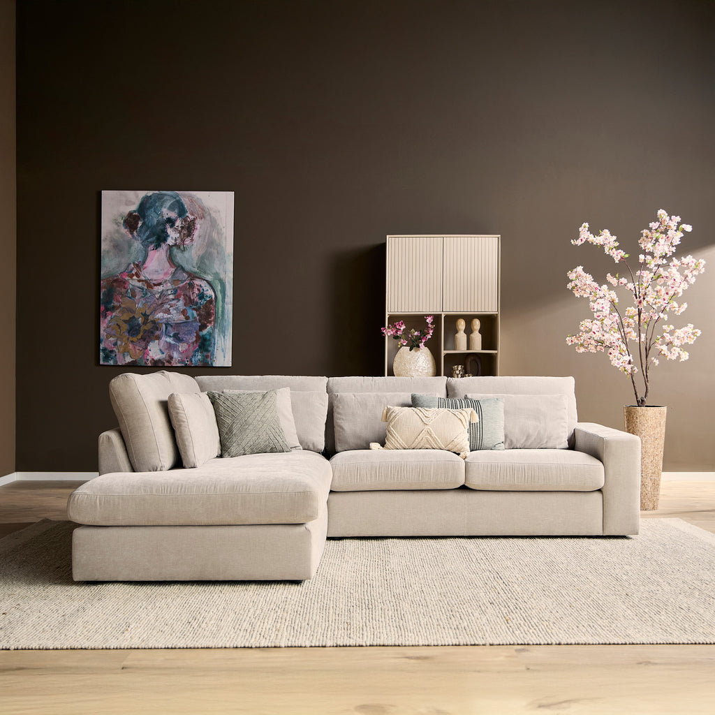 Ecksofa Jazz MeinLieblingsplatz – 2,5-Sitzer mit Ottomane links in Toffee, inkl. Kissen