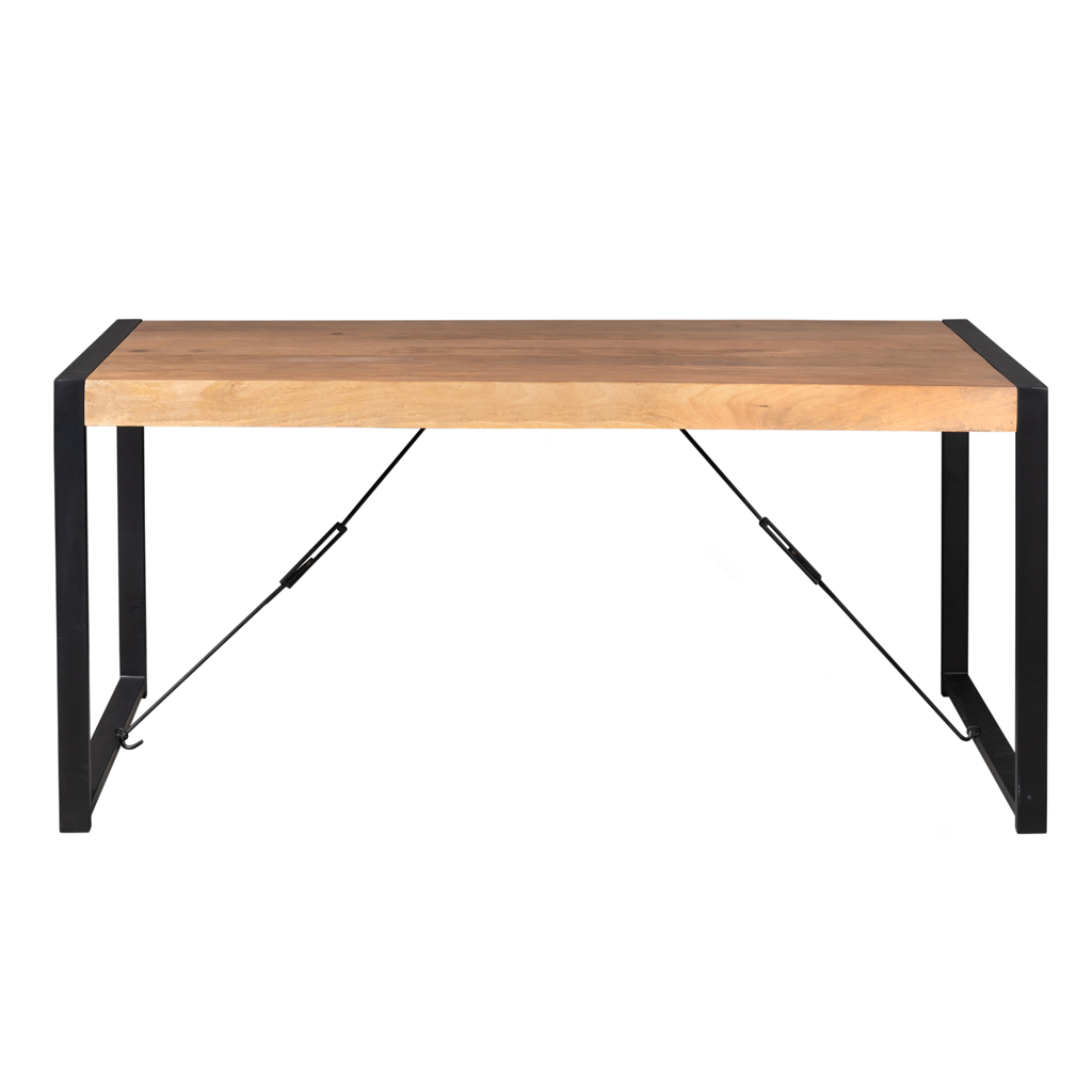 Esstisch Bori Natur 180×90 cm – Mangoholz Tisch mit 8 cm Platte & U-Gestell Metall schwarz, 76 cm Höhe, rechteckig