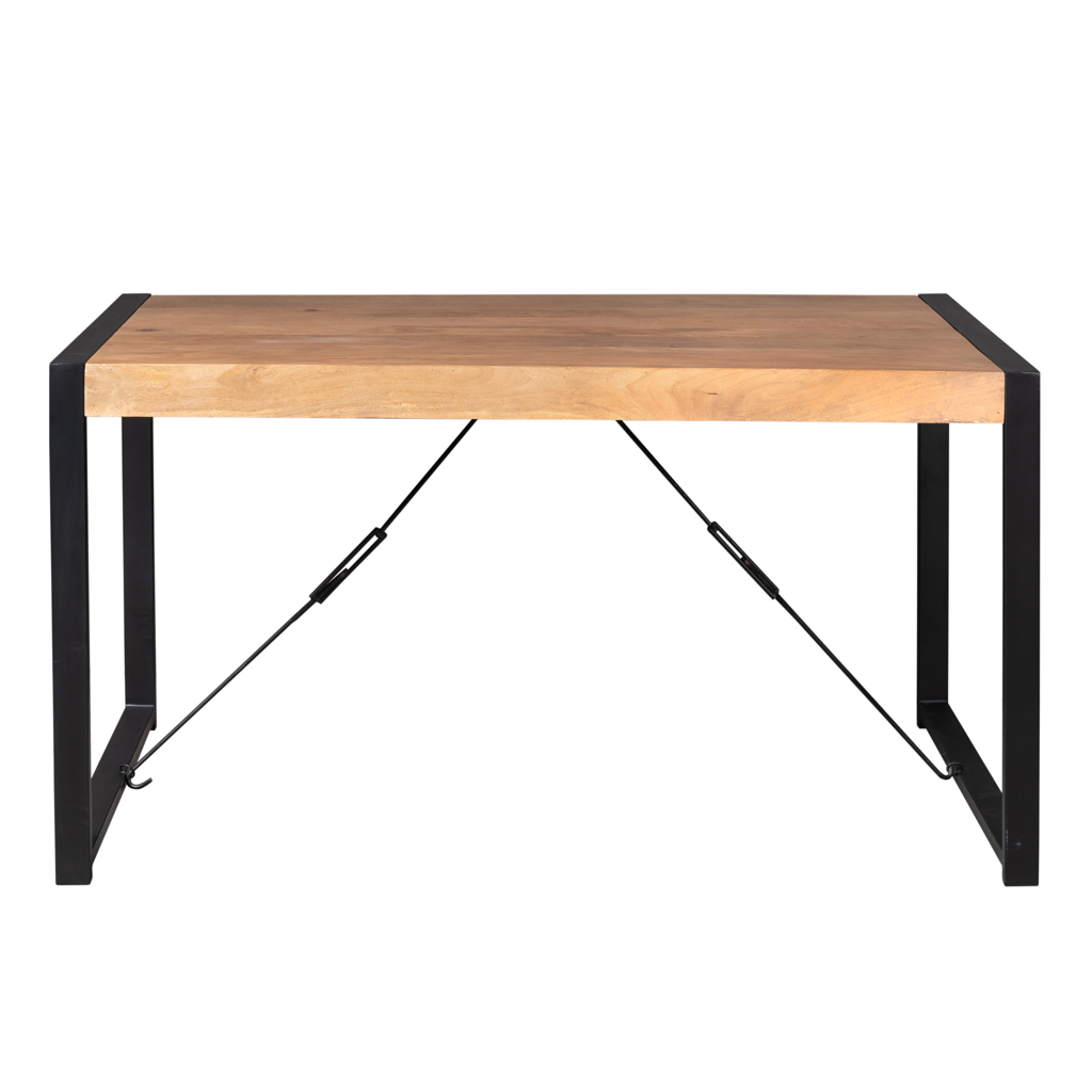 Esstisch Bori Natur – Mangoholz & Metall mit schwarzem U-Gestell, 160×80×76 cm, rechteckiger Holztisch