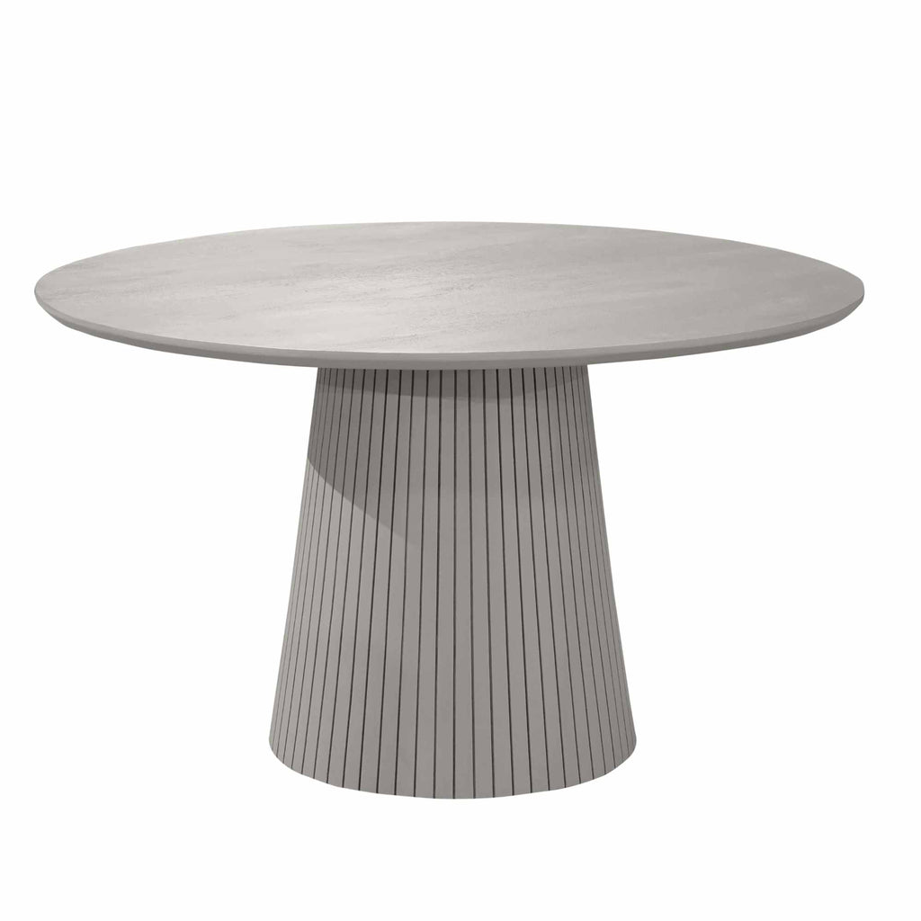 Esstisch Sole, Taupe –massives Mangoholz, vertikalem Lattenmuster, Rund 130 cm
