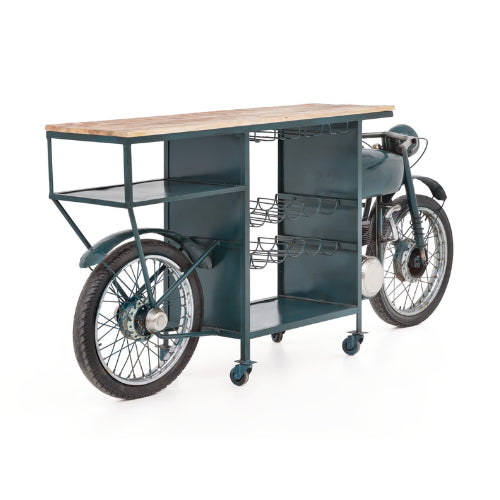 Motor Bar Industrial – Bartheke aus Metall in Blau, modernes Industrial-Design, 226 x 46 x 99 cm