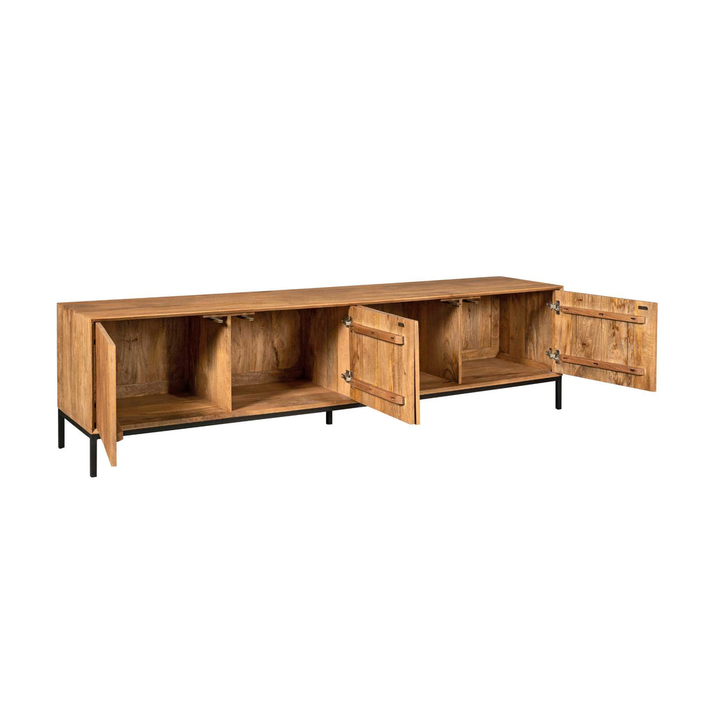 TV-Board Mandy Natur – Mangoholz mit Lamellenfront & Push-to-Open, 210 x 45 x 55 cm