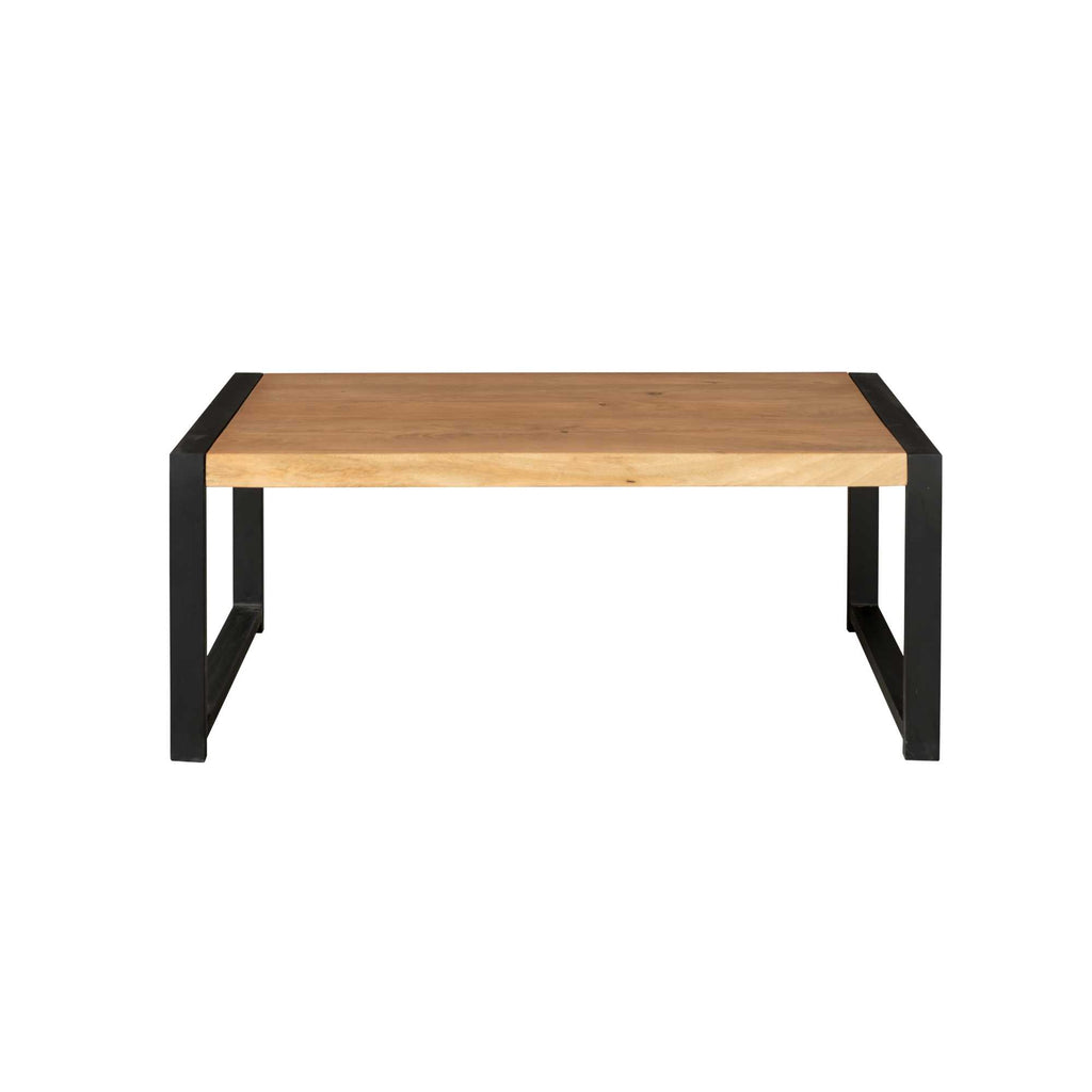 Couchtisch Bori – Rechteckiger Mangoholz-Tisch mit schwarzem Metallgestell, 110×60×45 cm