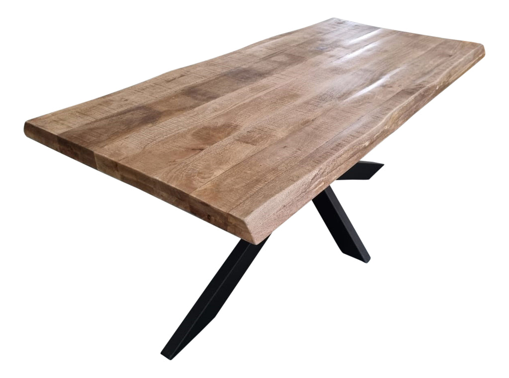 Esstisch Baltimore Natur – Baumstamm-Tisch aus Mangoholz & Metall, 300×100×76 cm, 6 cm Platte, einzigartiges Design | Unikat mit Baumkante