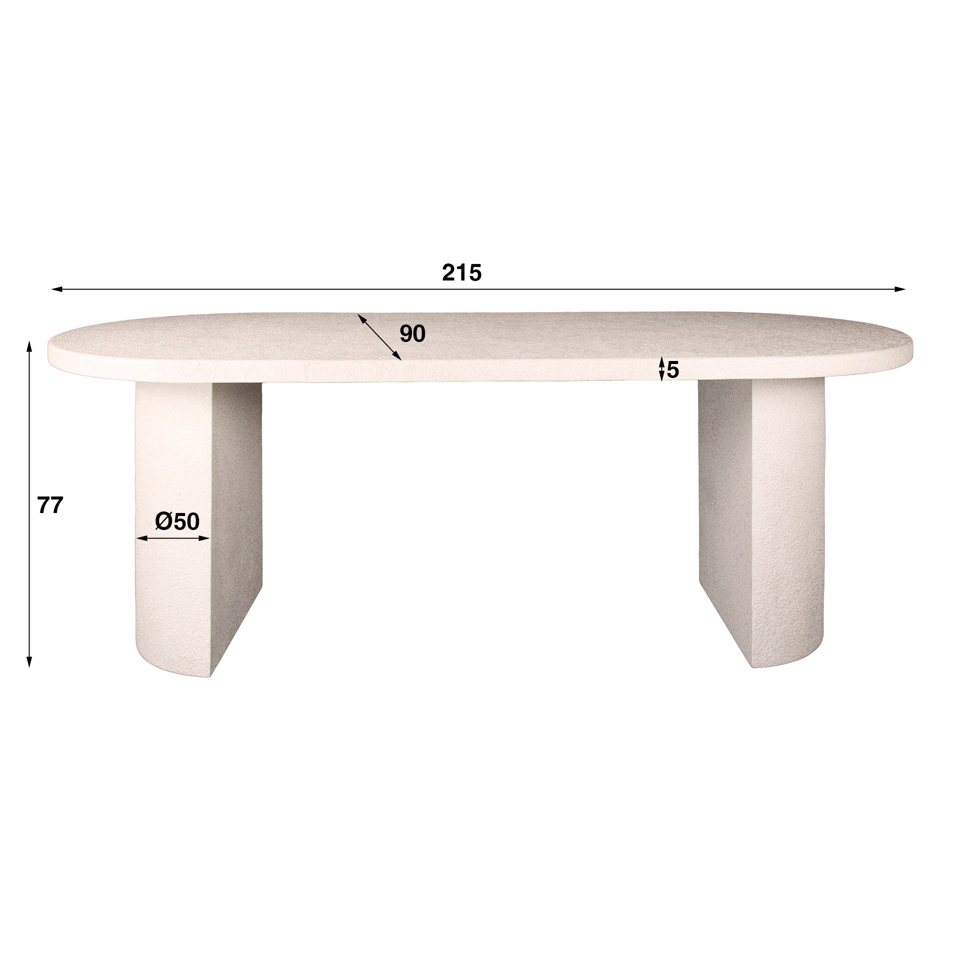 Esstisch Arcano – Marmorkomposit Tisch mit halbmondförmigen Säulenbeinen, modernes Design, 215 x 90 x 77 cm