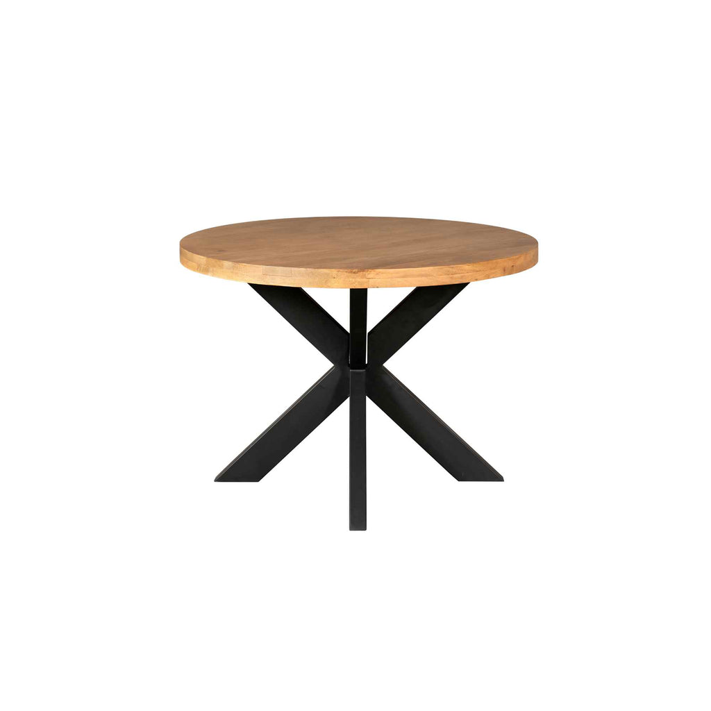 Esstisch Delta Ø120 cm – Runder Mangoholztisch mit schwarzem Matrixgestell, 76 cm Höhe