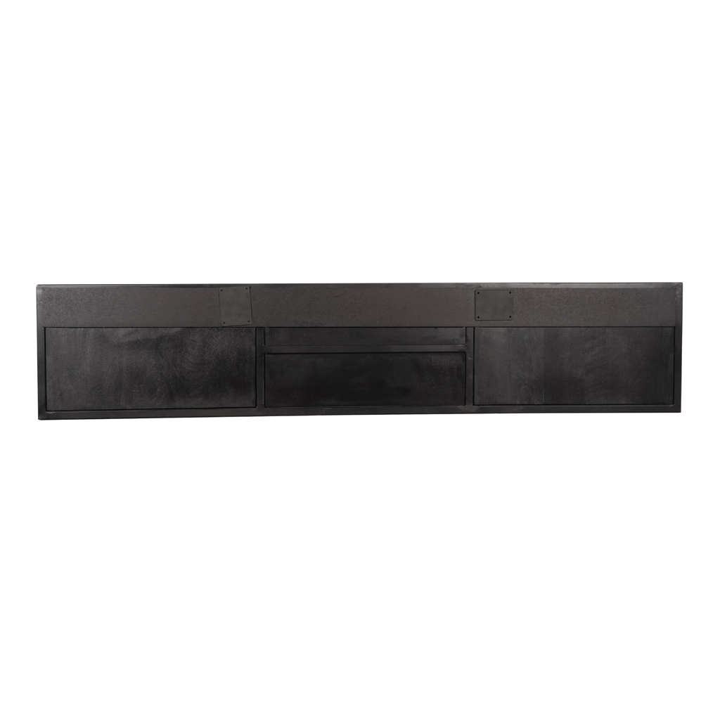 Schwebendes TV-Board Sydney – Mangoholz Schwarz, Fischgrät, 160 x 35 x 33 cm, Offenes Fach, Modernes Design