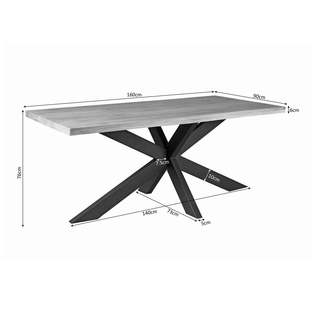 Esstisch Delta Natur 160x90x76 cm – Mangoholz rechteckig mit 6 cm Tischplatte & schwarzem Matrixgestell