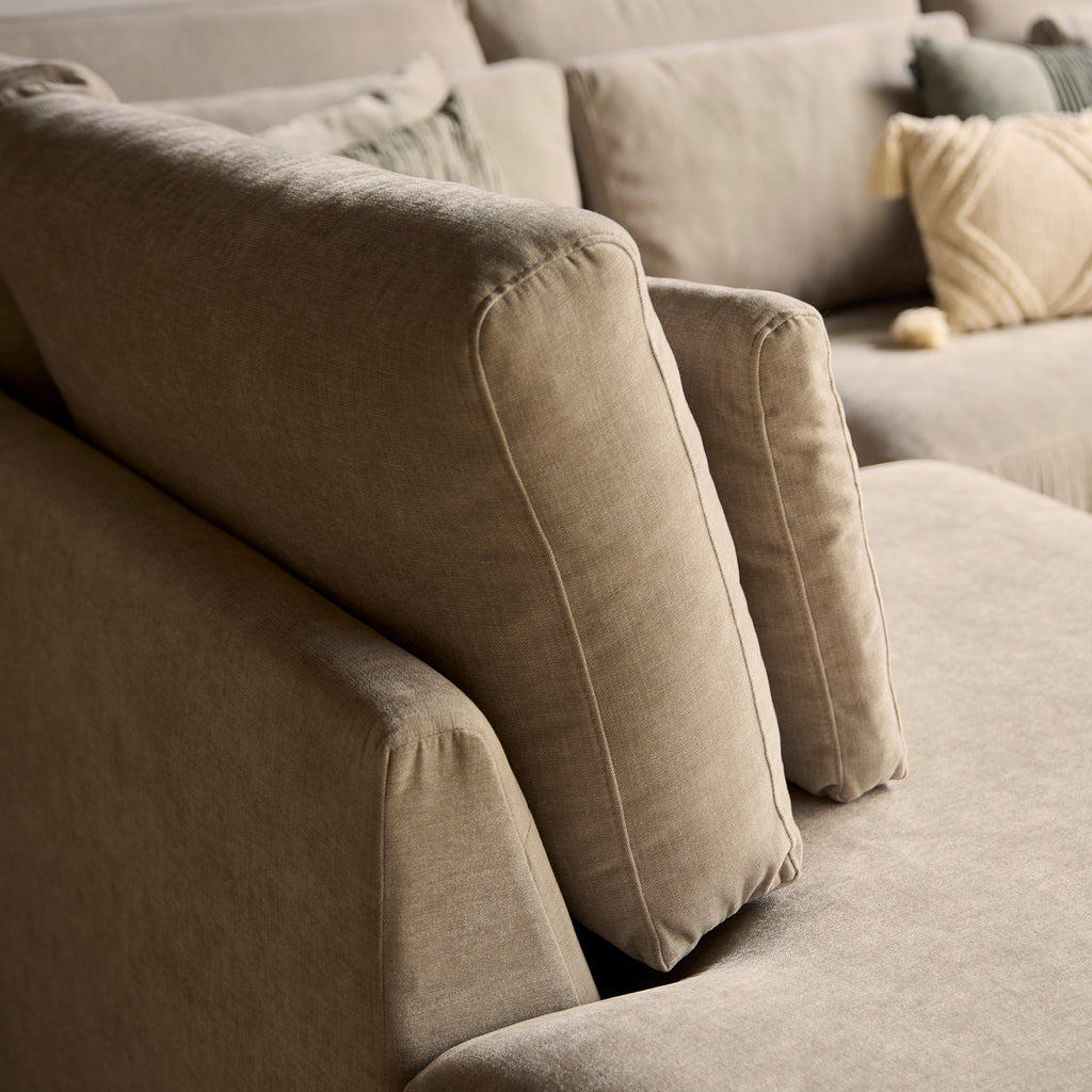 Ecksofa Jazz MeinLieblingsplatz – 2,5-Sitzer mit Ottomane links in Toffee, inkl. Kissen