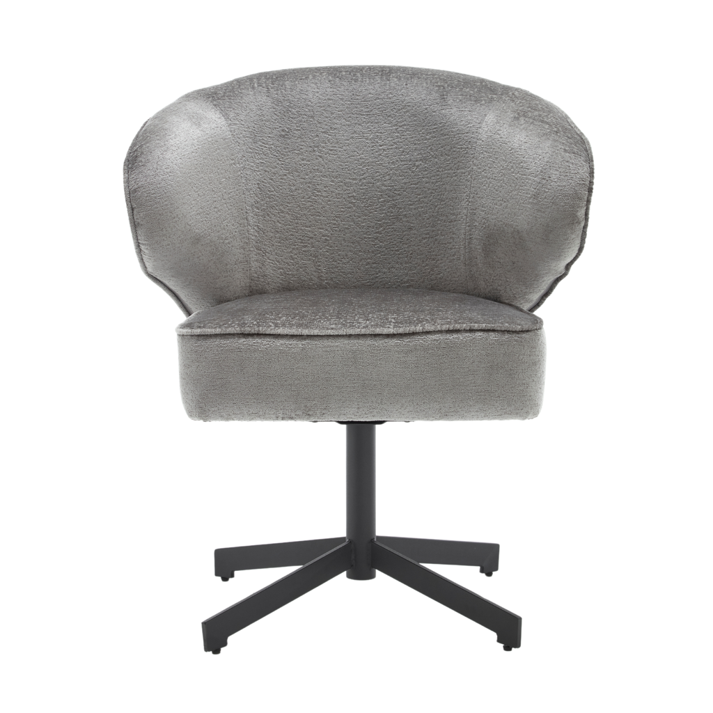 Esszimmerstuhl Persie – drehbarer Stuhl mit Armlehnen, Loris-Stoff & Metallgestell, 68×62×83 cm, moderne Polsterung in Grau
