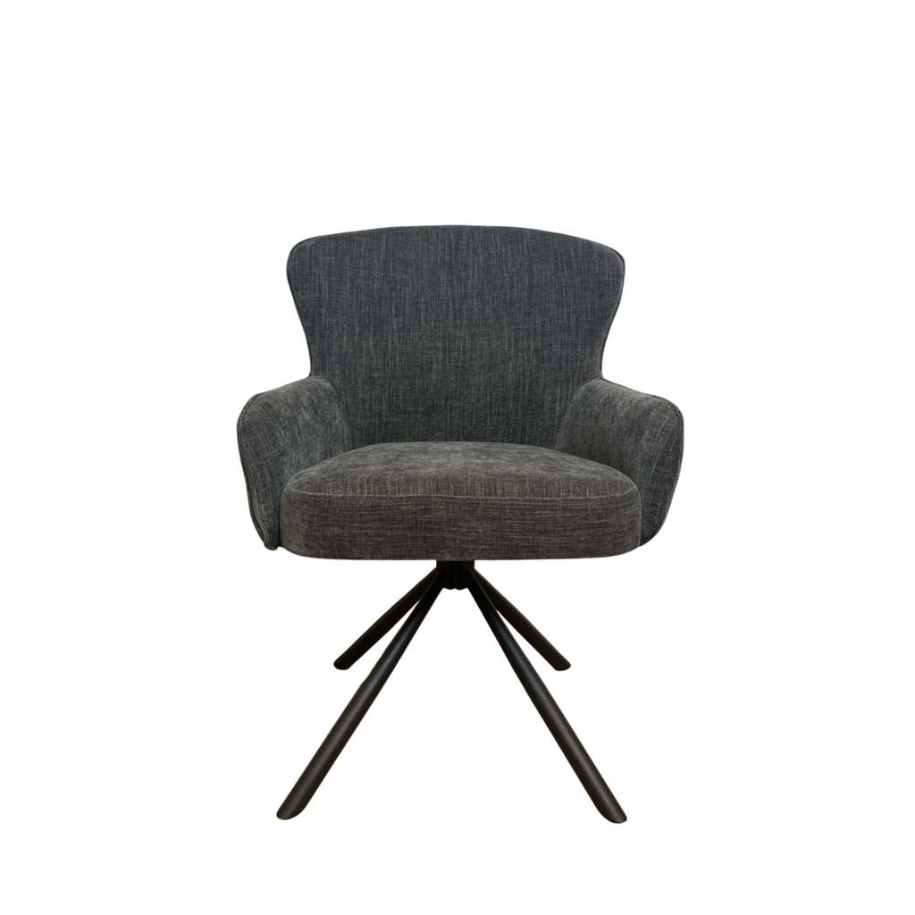 Esszimmerstuhl Hanna Charcoal Brown – Drehstuhl 62×65×89 cm mit Memory-Rückkehrfunktion & schwarzem Metallgestell