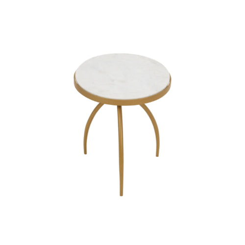 Beistelltisch Kay – runder Tisch mit weißer Marmorplatte & goldenem Metallgestell, 40×40×50 cm