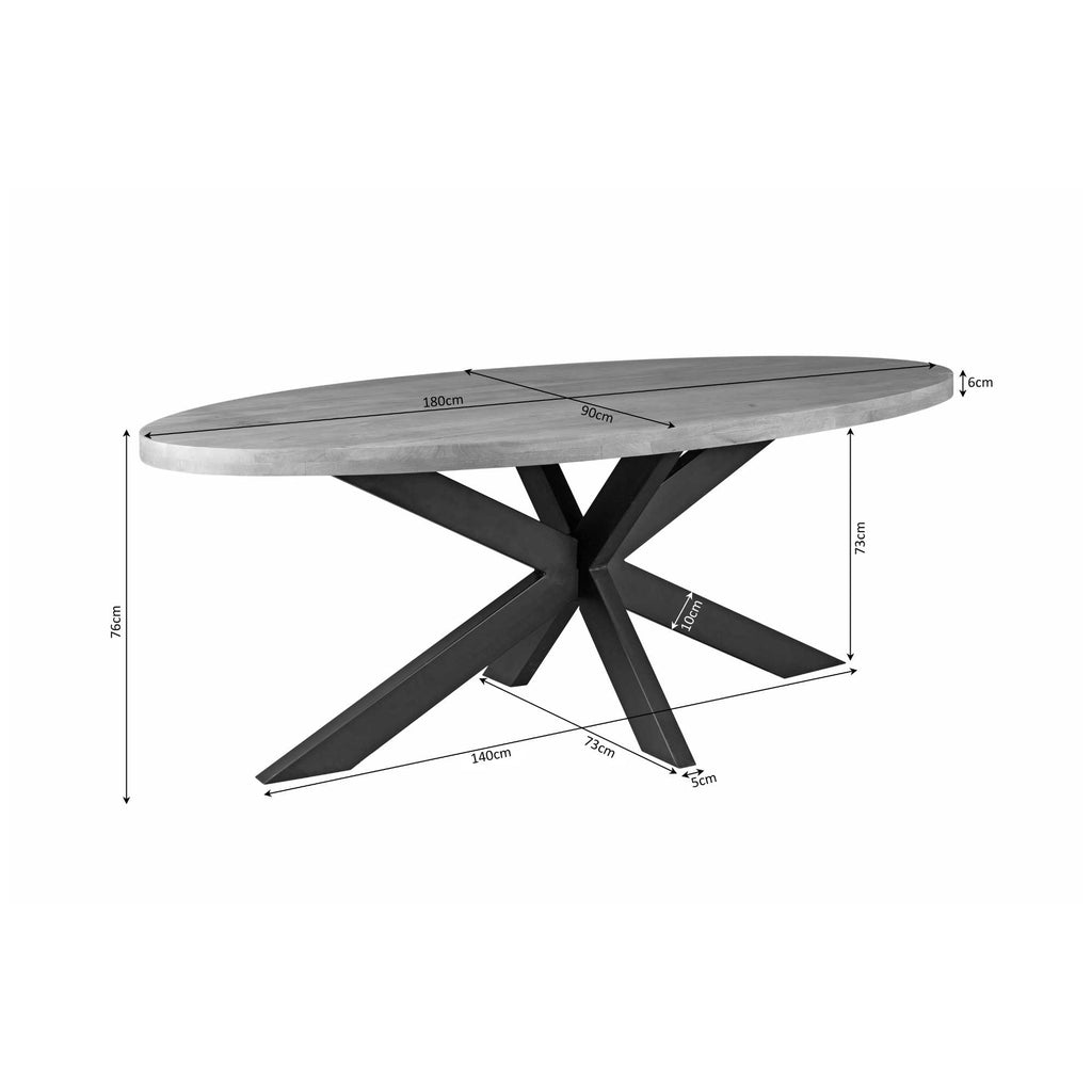 Esstisch Delta Oval 180x90x76 cm – Massives Mangoholz & modernes Matrix-Metallgestell in Schwarz