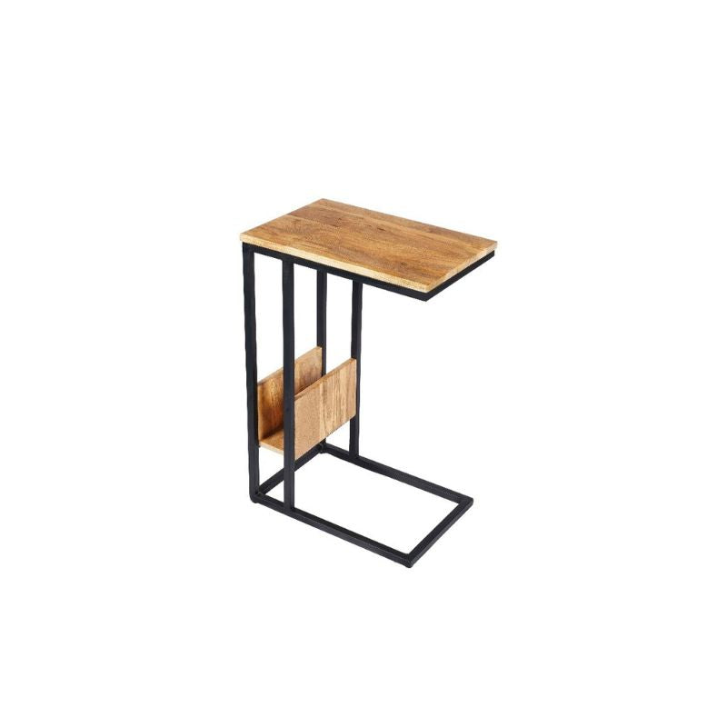 Beistelltisch Naturel High – Slider aus Mangoholz & schwarzem Metall, 32 x 48 x 72 cm