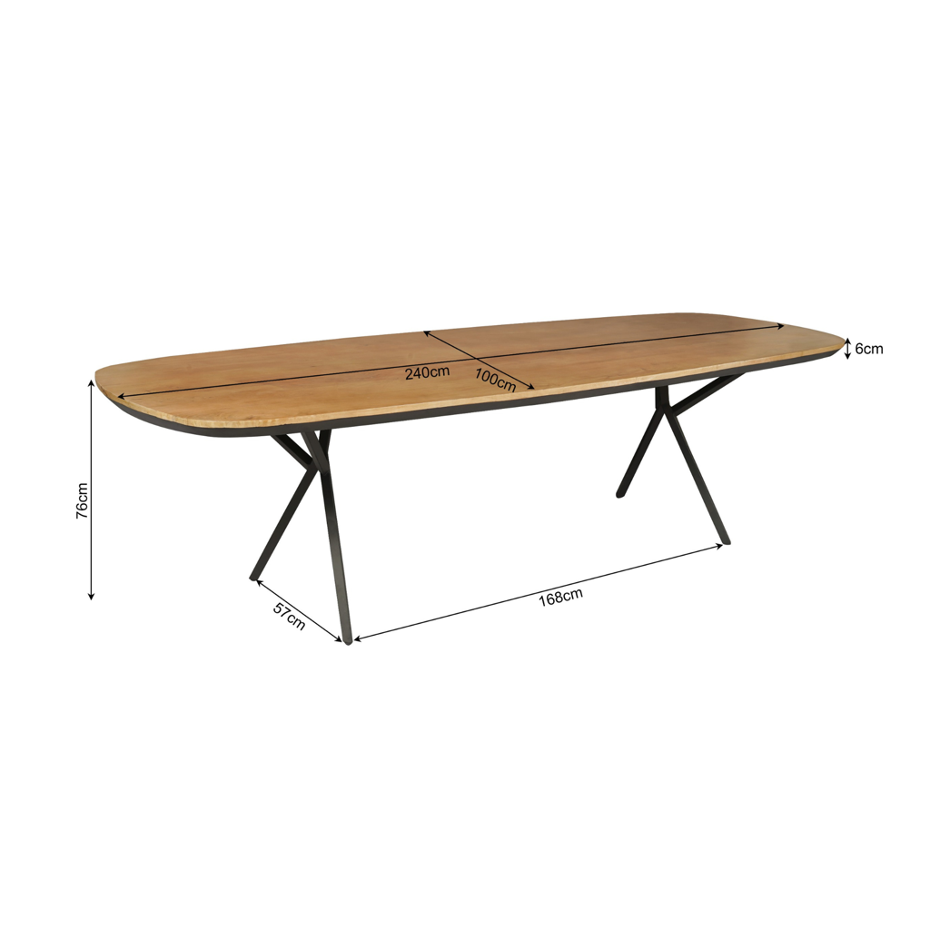 Esstisch Rois Natur– Massiver Holztisch aus Mangoholz, Oval 240x100 cm