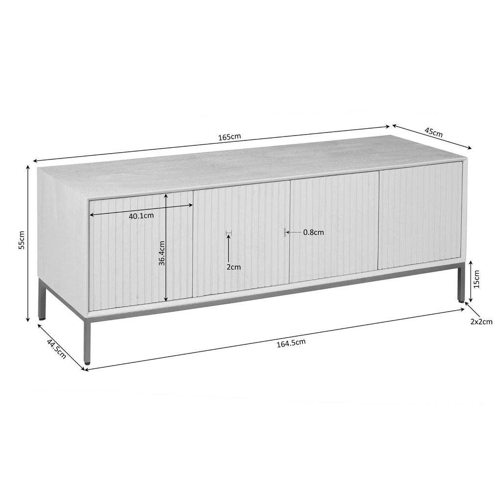 TV-Board Mandy 165x45x55 cm – Lowboard aus Mangoholz Natur mit 4 Türen & Push-to-Open-System