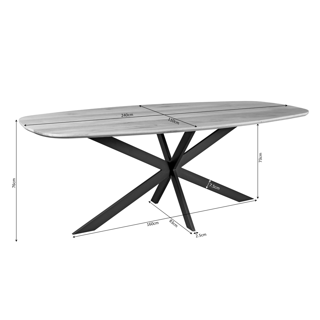 Esstisch Evoque Oval 240x110 cm Eiche Natur – FSC-Massivholz mit modernem Gestell