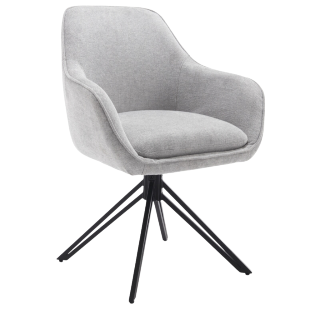 Esszimmerstuhl Jamey Hellgrau – moderner Drehstuhl 60×62×85 cm mit Memory-Rückkehr & schwarzem Metallgestell