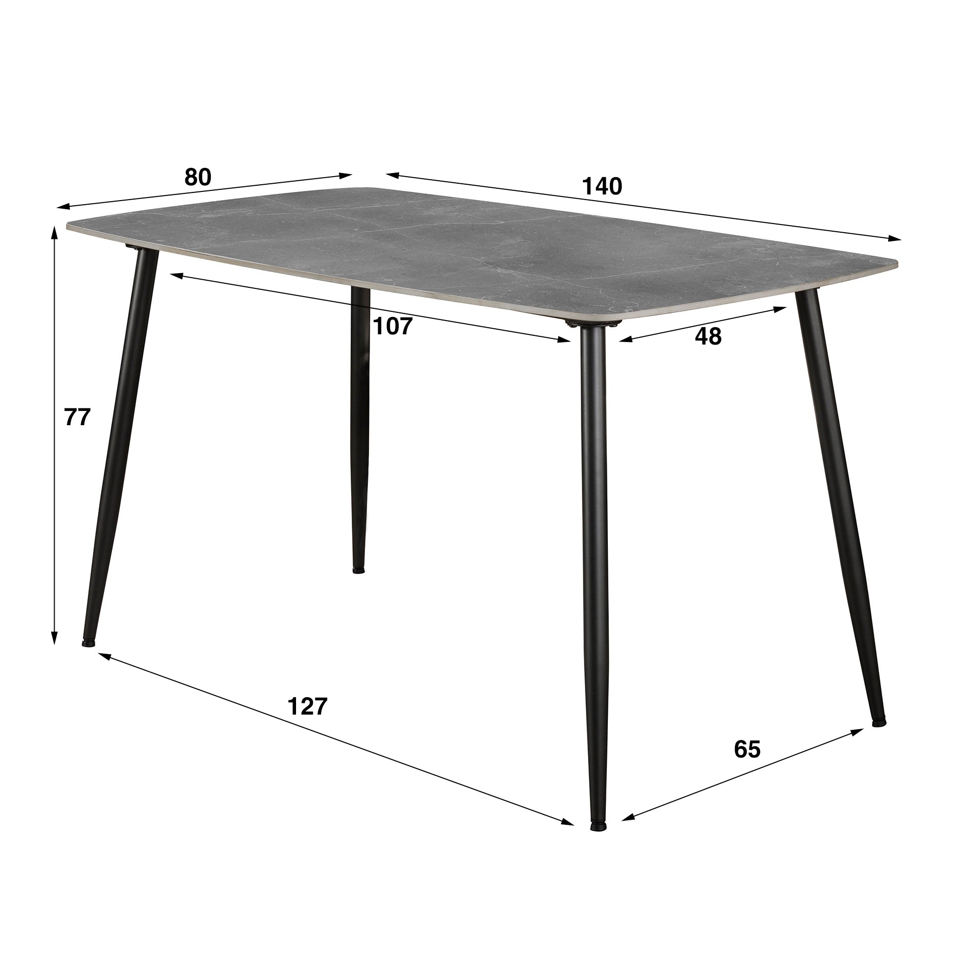 Esstisch Tavero – Moderner Esstisch mit Keramikplatte in Natursteinoptik & 4-Fuß-Gestell, 140 x 80 x 77 cm