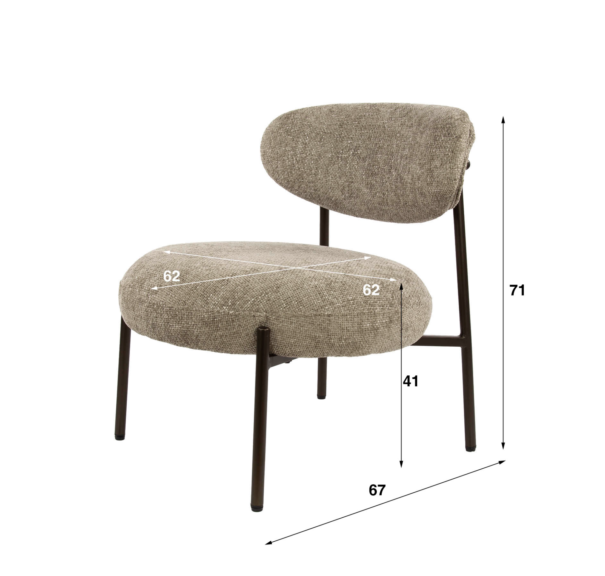 Sessel Calero Braun – moderner Polstersessel mit bronzefarbenem Gestell & Taschenfederung, 62 x 67 x 71 cm
