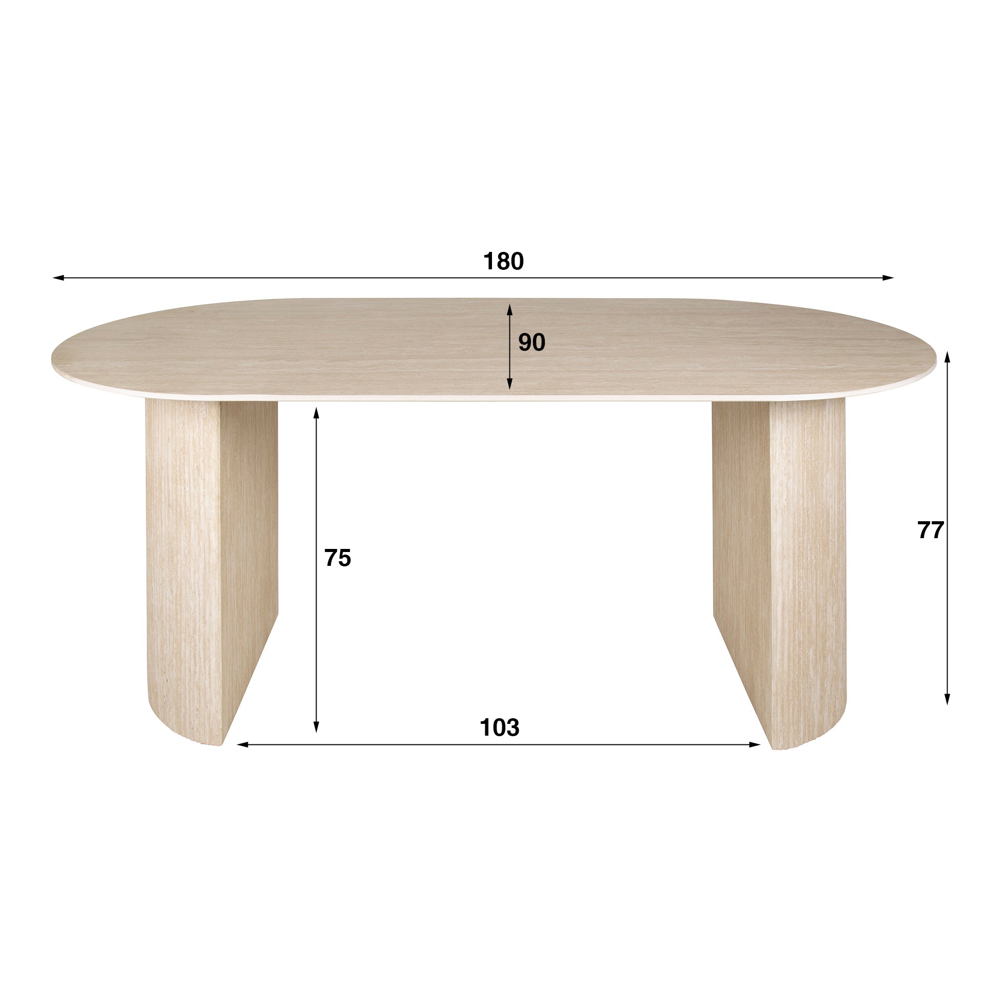 Esstisch Tivaro Arch – Ovaltisch mit Travertinoptik & halbrundem Wellengestell, 180 x 90 x 77 cm