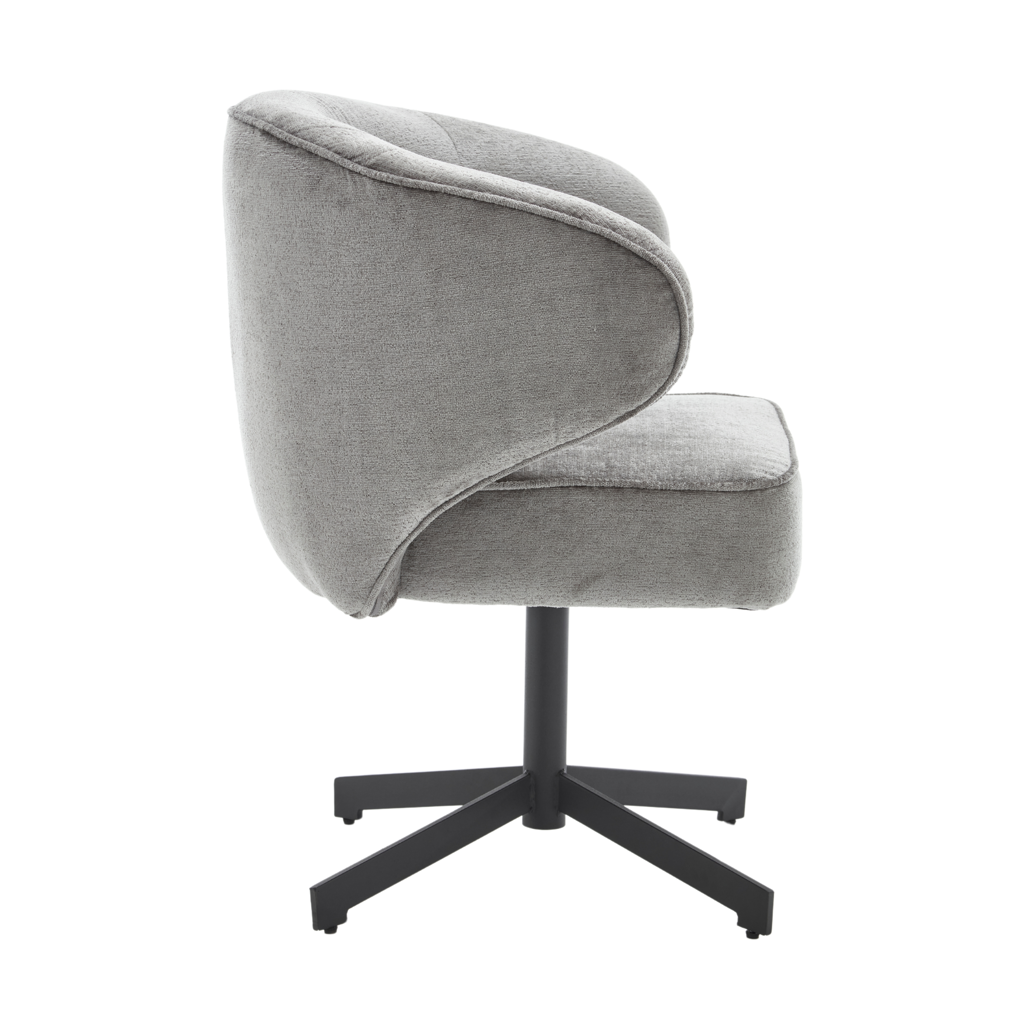 Esszimmerstuhl Persie – drehbarer Stuhl mit Armlehnen, Loris-Stoff & Metallgestell, 68×62×83 cm, moderne Polsterung in Grau