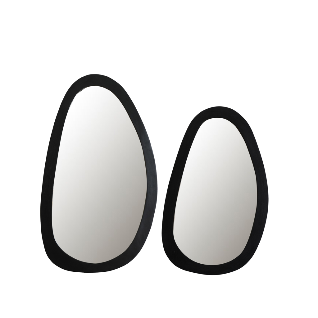 Spiegel Leli Schwarz – Wandspiegel aus Mangoholz 70×120 cm mit organischer Form & elegantem Finish