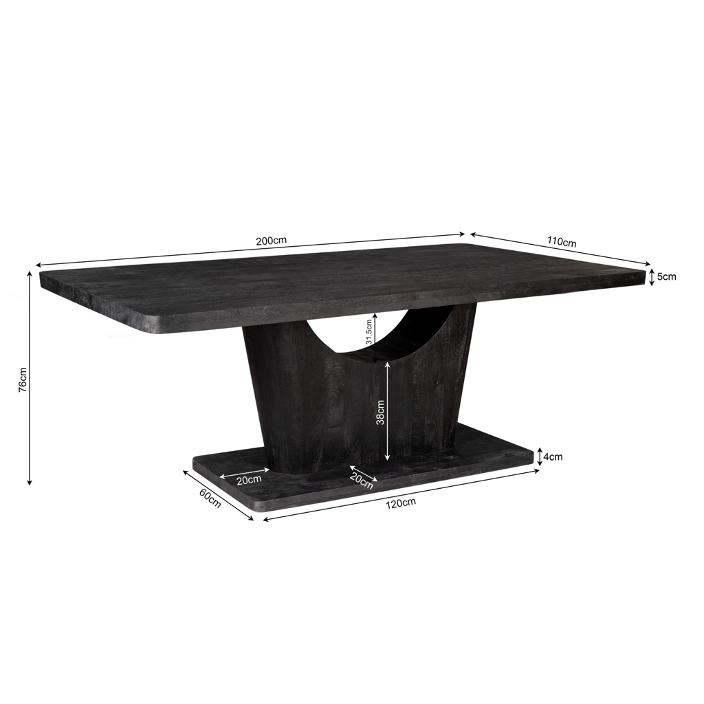Esstisch CocoMer – massives Mangoholz in schwarz 200x110